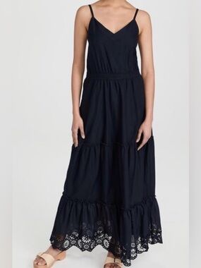 By Together Black Tiered Maxi Dress Eyelet Hem Spaghetti Strap Boho Size Large